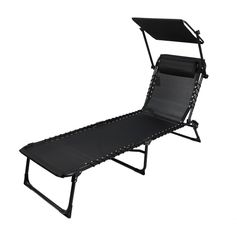 Bain de soleil avec pare-soleil et coussin 56x187x26cm noir
