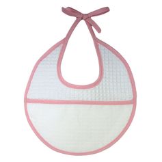 Bavoir rond nid d'abeille rose 22x26cm