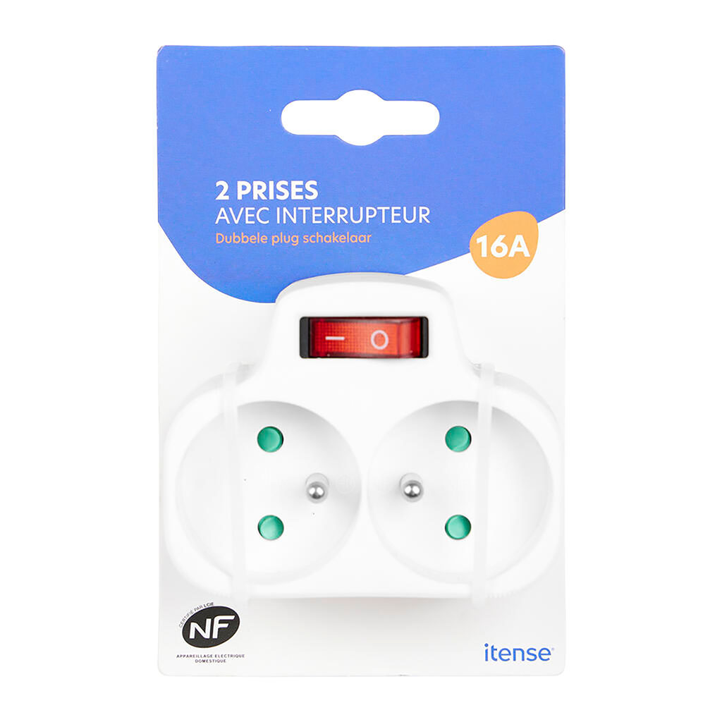 Bloc multiprise biplite 2 prises 16A et interrupteur
