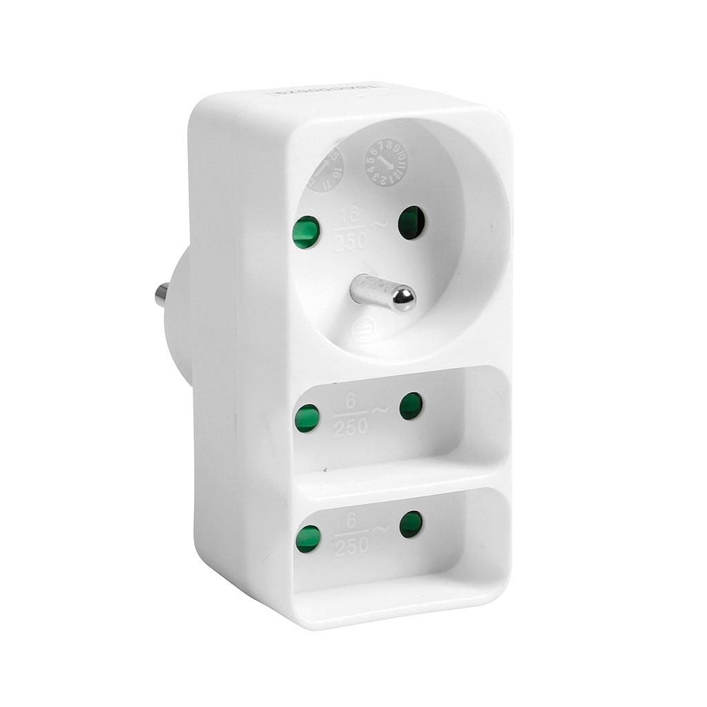 Bloc multiprise triplite 2 prises 6A et 1 prise 16A