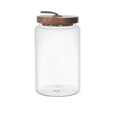 Bocal en verre couvercle acacia H17cm