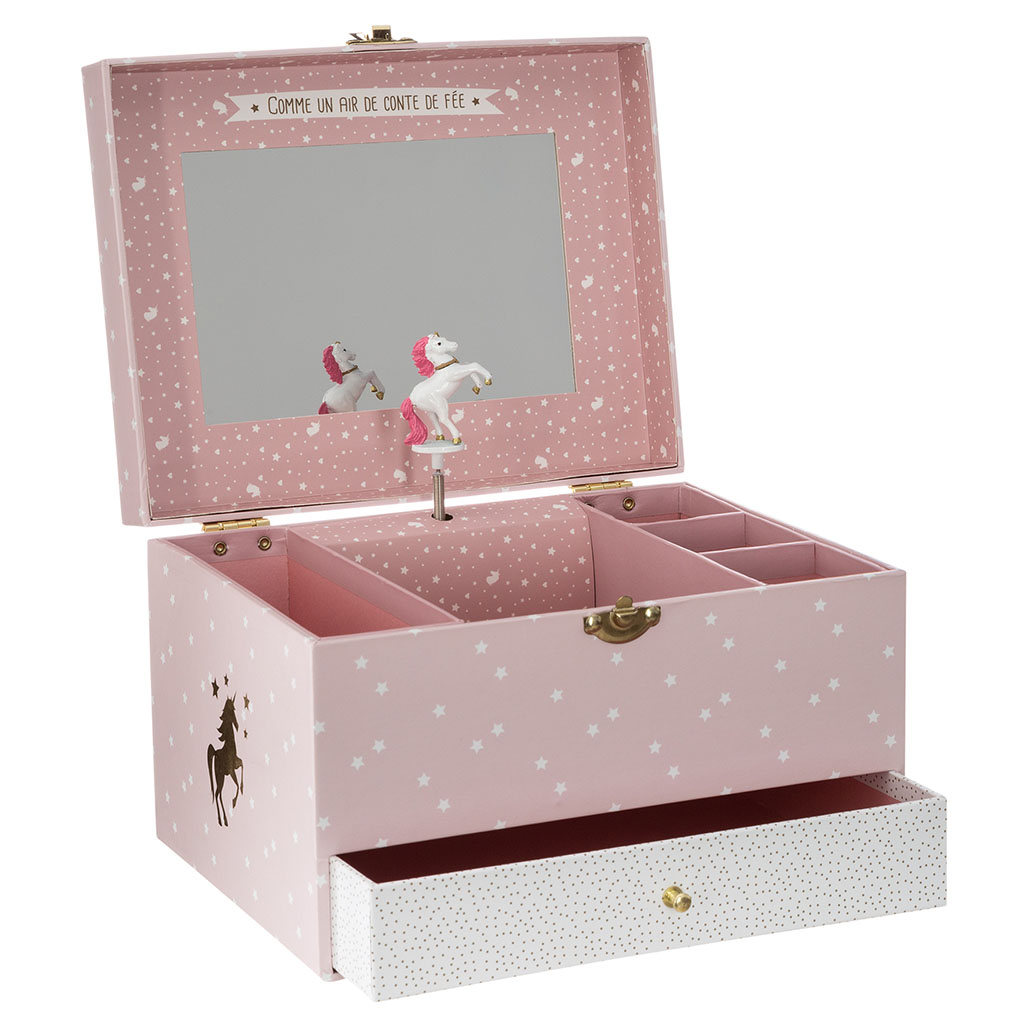 Boîte à bijoux avec miroir demoiselle rose 19.5x12x10.3cm - Centrakor