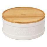 Boîte à biscuits céramique blanche et couvercle bambou D 22.3x9.8cm