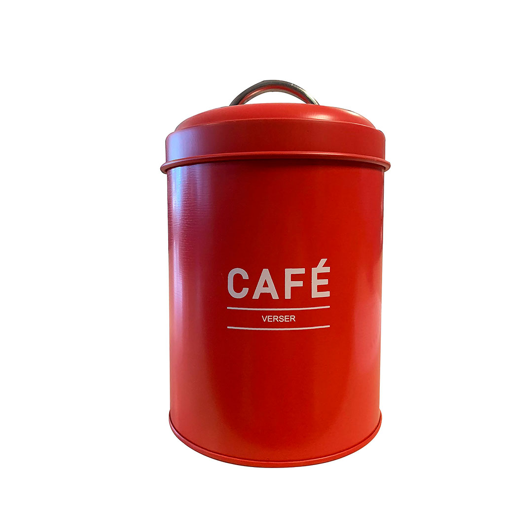 Boîte à café en métal rouge mat D 11xH 18cm - Centrakor