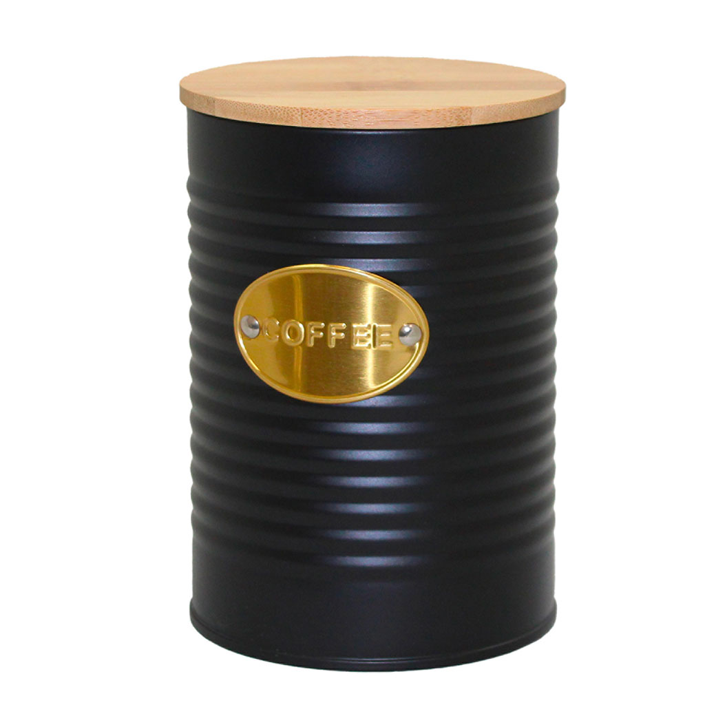 Boite à café métal et couvercle bambou noir D 10x14cm - Centrakor