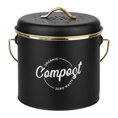 Boîte à compost de cuisine ORNELLA avec filtre charbon amovible métal noir 18x21cm