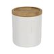 Boîte à cotons en polyrésine avec couvercle en bambou blanc 9.5x11x9.5cm