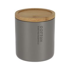 Boîte à cotons en polyrésine avec couvercle en bambou gris 9.5x11x9.5cm