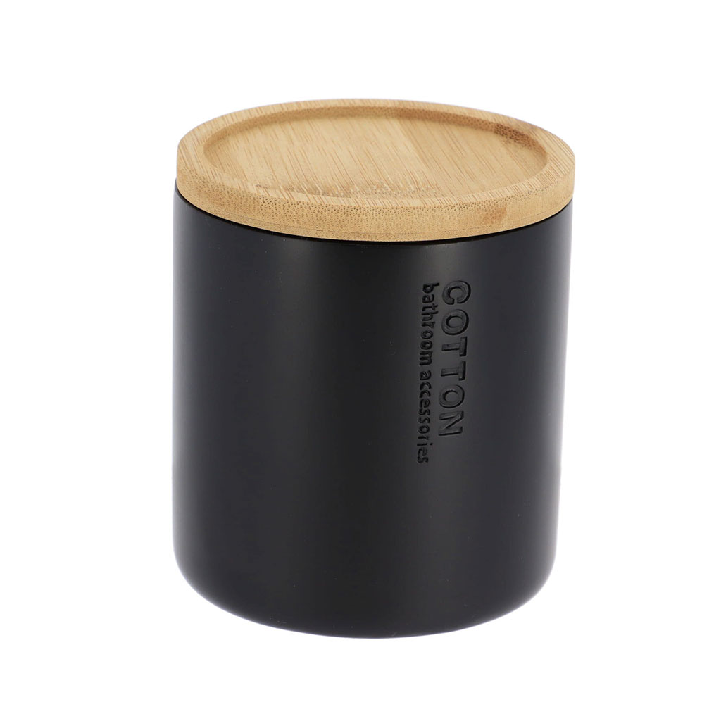 Boîte à cotons en polyrésine avec couvercle en bambou noir 9.5x11x9.5cm -  Centrakor