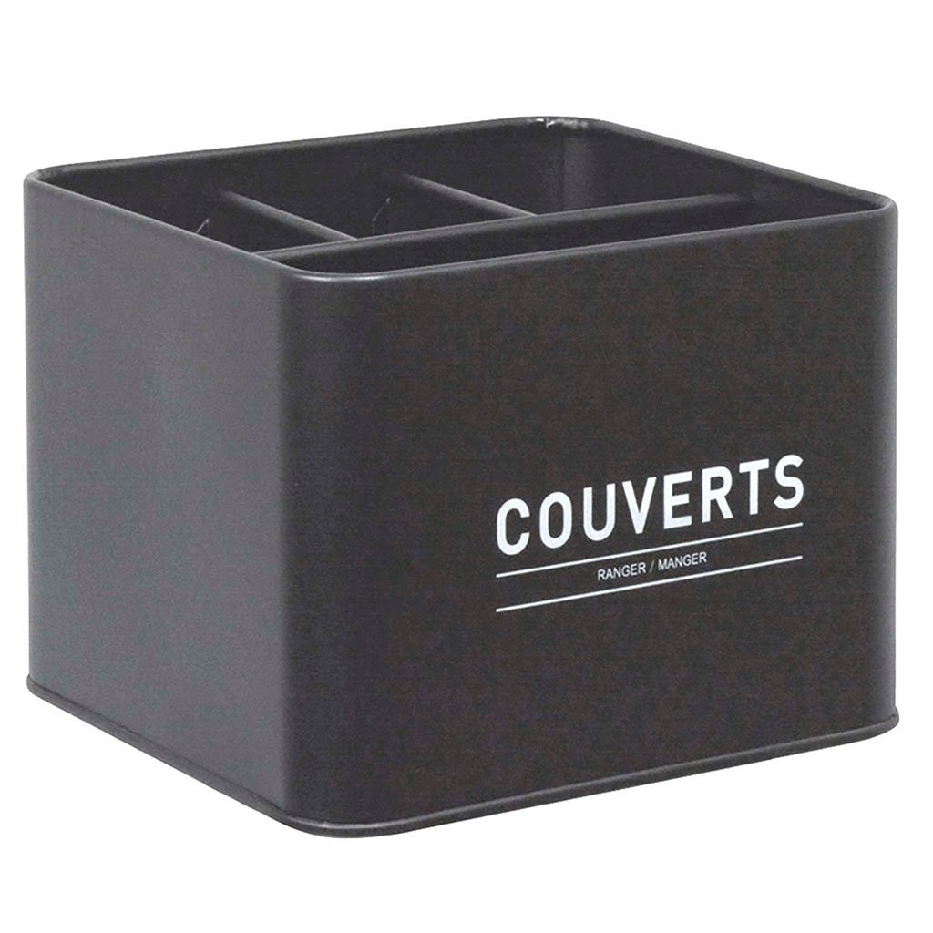 Boîte à couverts en métal noire mat 18x15.5x13.5cm - Centrakor