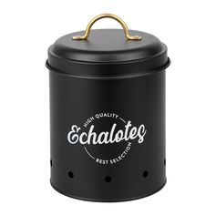 Boîte à échalotes ronde ORNELLA et trous d'aération métal noir et doré 14x19cm