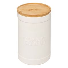 Boîte à farine céramique blanche et couvercle bambou 12.2x19.5x12.2cm