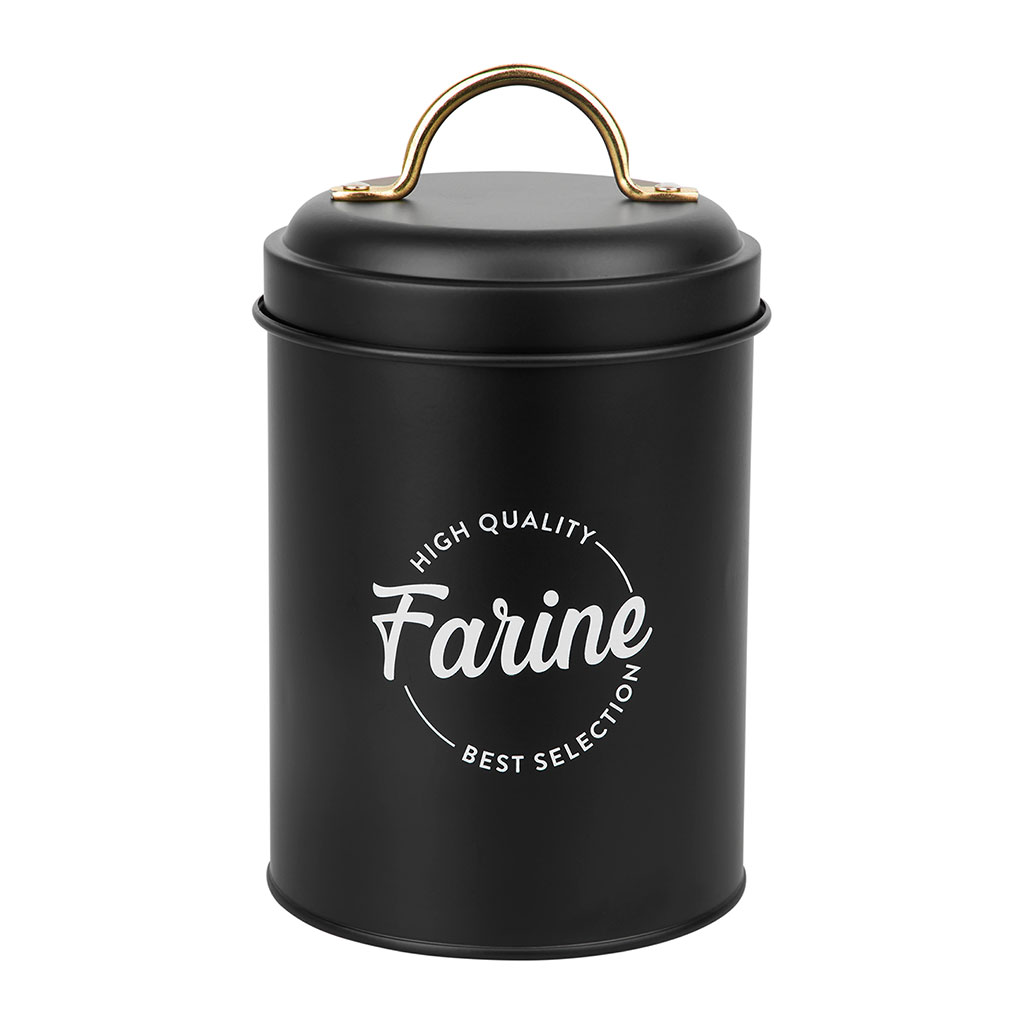 Boite à farine ronde ORNELLA métal noir et doré 11x17cm