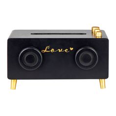 Boîte à mouchoirs forme radio noire et dorée 24x12.5x13cm