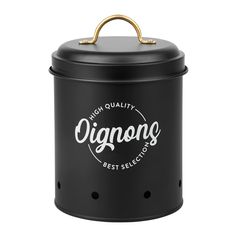 Boîte à oignons ORNELLA et trous d'aération métal noir et doré 14x19cm