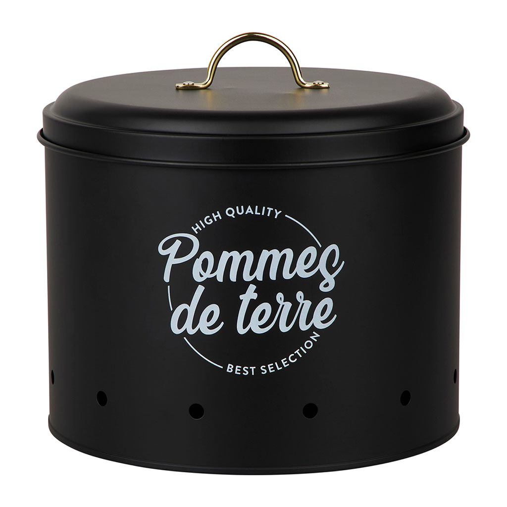 Boîte à pommes de terre ronde ORNELLA métal noir et doré D 22.5cm