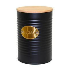 Boite à sucre métal et couvercle bambou noir D 10x14cm