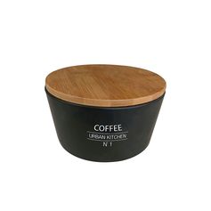 Boîte à café ronde céramique et bambou noir 7.8x14x14cm