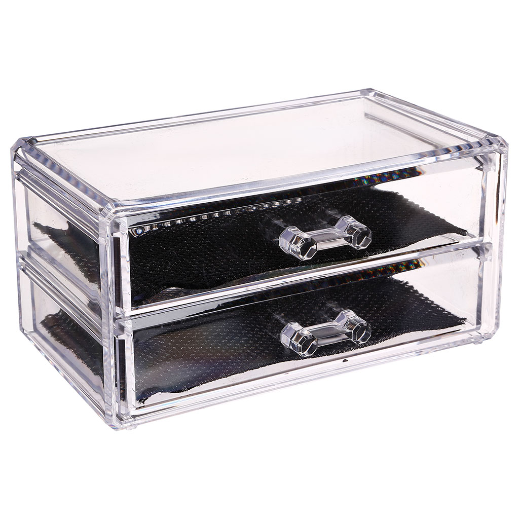 Boîte de rangement transparente à 2 tiroirs, boîte de rangement bijoux