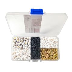 Boîte de 1500 perles Heishi noires blanches et or