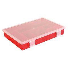boîte de rangement 10 cases plastique rouge 34x24cm