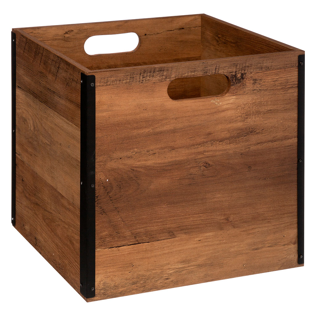 Boîte de rangement bois industriel 31x31cm - Centrakor