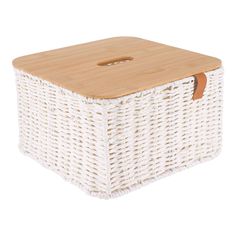 Boite de rangement carrée blanc et bois clair 27x16x27cm