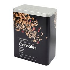 Boîte de rangement céréales métal style épicerie fine relief 18x24.5x10cm