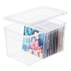 Boite de rangement pour multimédia plastique transparent 26x15x17.5cm