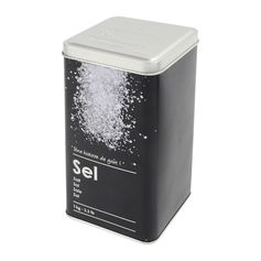 Boîte de rangement sel métal style épicerie fine relief 9x17x9cm