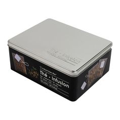 Boîte de rangement thé métal style épicerie fine relief 21x8x17cm