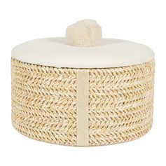 Boîte déco tressée bois beige 13.5x11x13.5cm