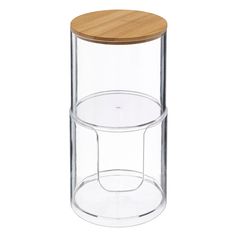 Boîte SELENA à cotons double compartiments bambou et plastique H 18.1cm