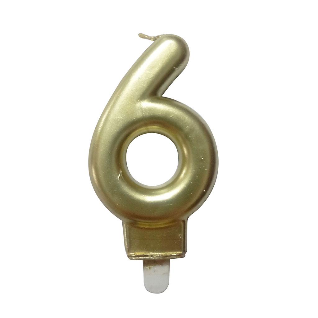 Bougie anniversaire chiffre 6 doré H 7.5cm