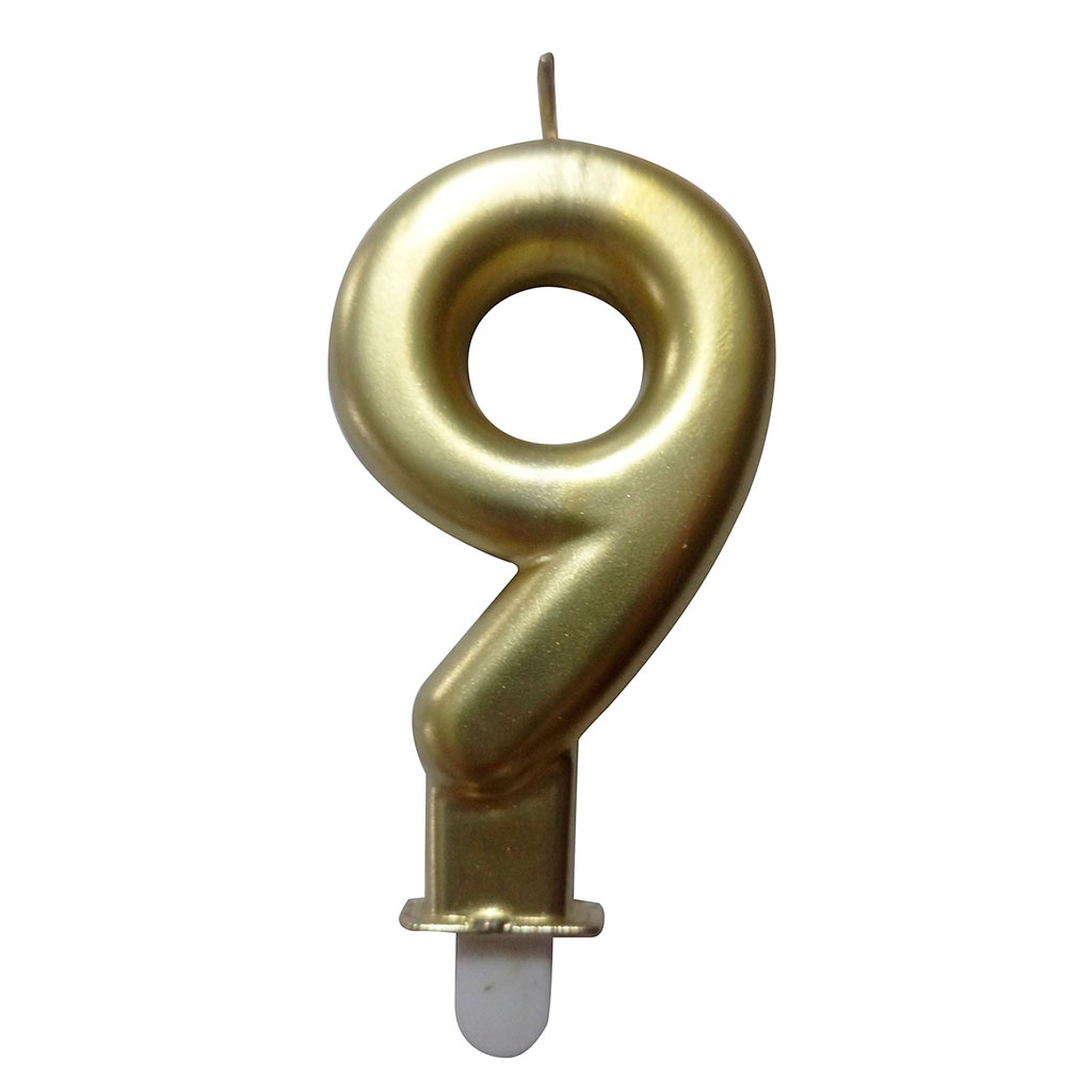 Bougie anniversaire chiffre 9 doré H 7.5cm
