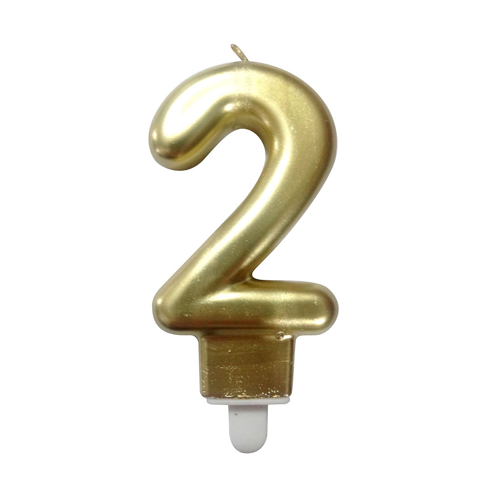 Bougie anniversaire chiffre 2 doré H 7.5cm