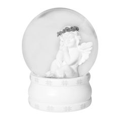 Boule à neige en verre déco angel blanche H 13cm