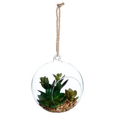 Boule verre à suspendre avec plante artificielle D 14cm