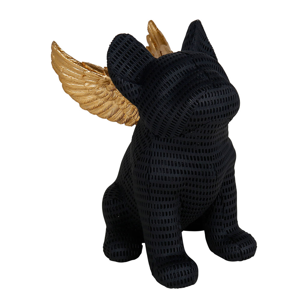 Bouledogue français noir ailes dorées H20cm Centrakor