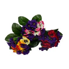 Bouquet de pensées et violettes 20 têtes tergal 15x24cm