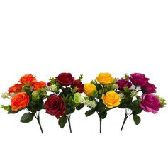 Bouquet de roses eucalyptus et abelias 4 têtes polyester 14x30cm