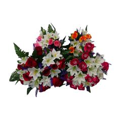 Bouquet de roses lys et lavande 24 têtes tergal 30x35cm