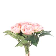 Bouquet déco 9 roses roses H 24cm