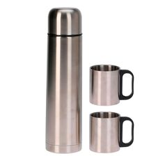 Bouteille isotherme et 2 tasses inox 1L