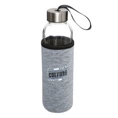 Bouteille nomade en verre transparent pochette néoprène grise 0.5l