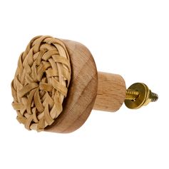Bouton de meuble bois rond rotin tressé