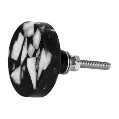 Bouton de meuble céramique disque terrazzo noir et blanc