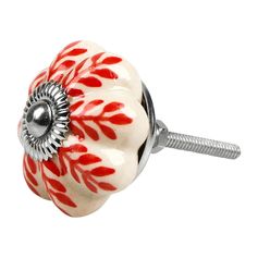Bouton de meuble céramique fleur terracotta blanc