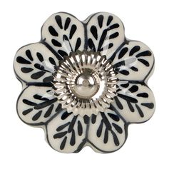 Bouton de meuble céramique fleurs noir et blanc