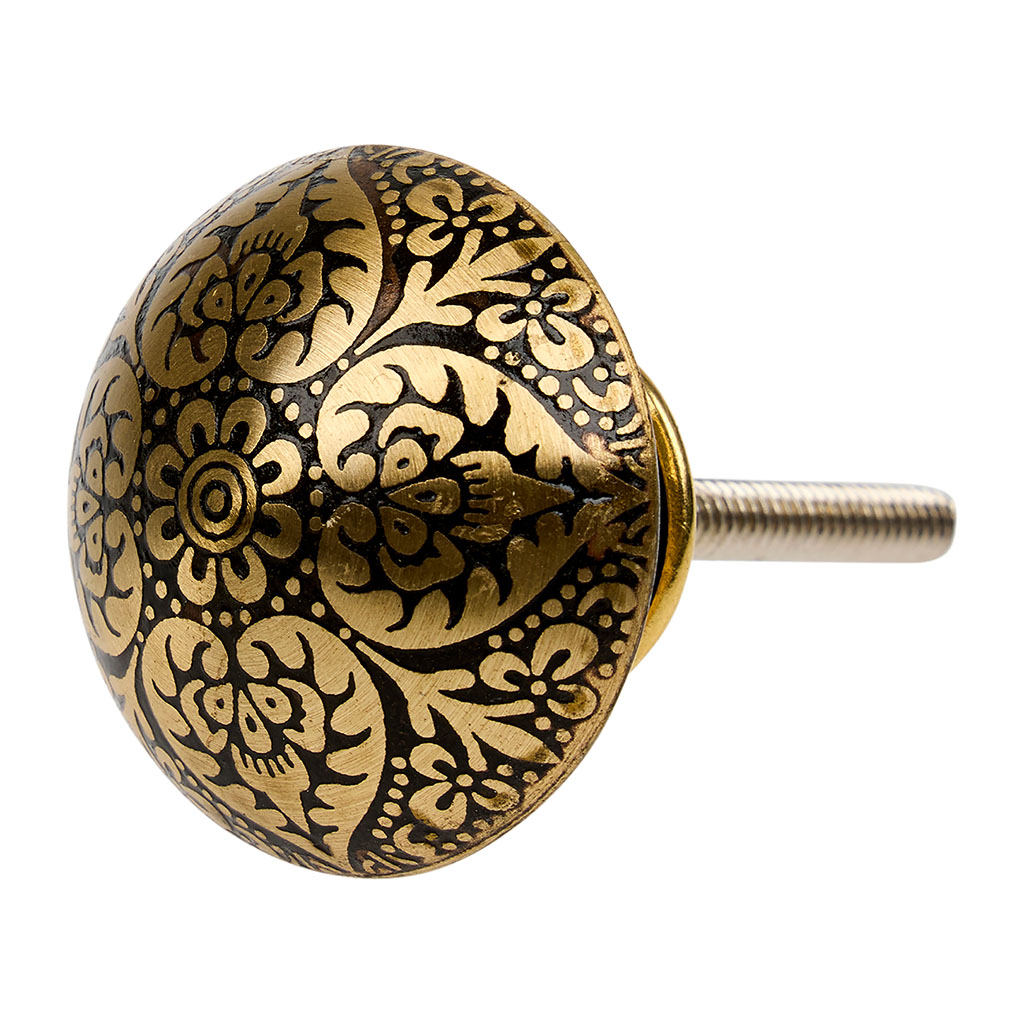 Bouton de meuble métal oriental noir et doré